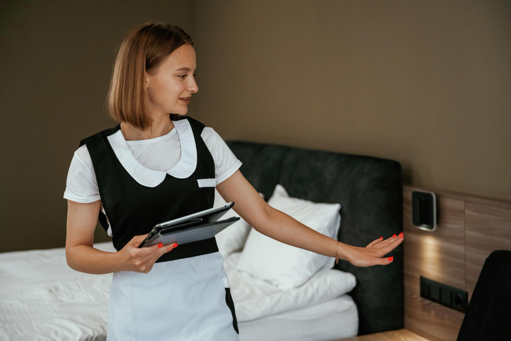 Qualitätskontrolle eines gereinigten Hotelzimmers